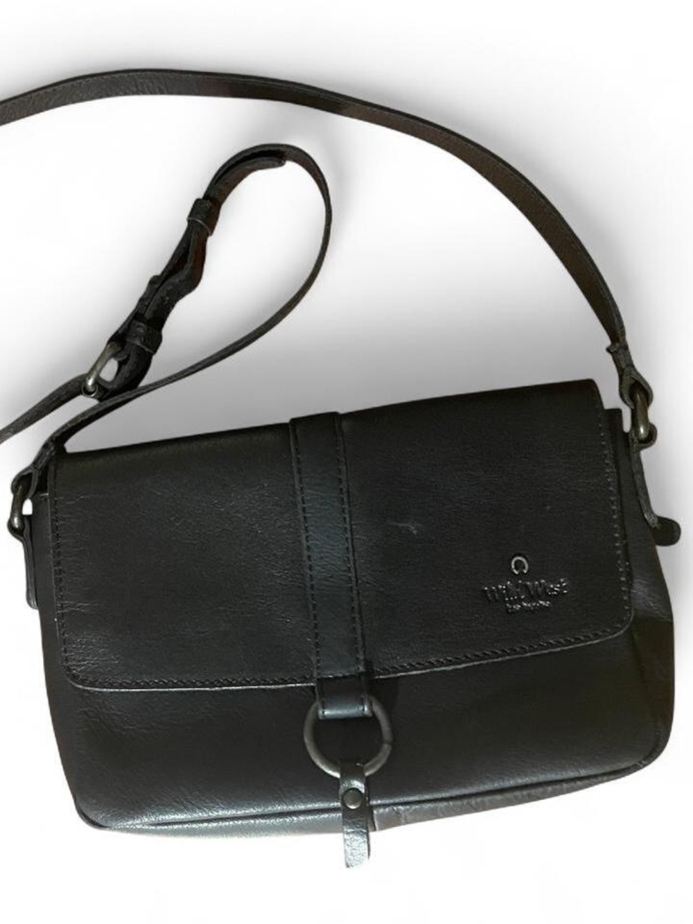 Wild West by Latico Black Leather Crossbody Bag Built In Wallet Plaid lining